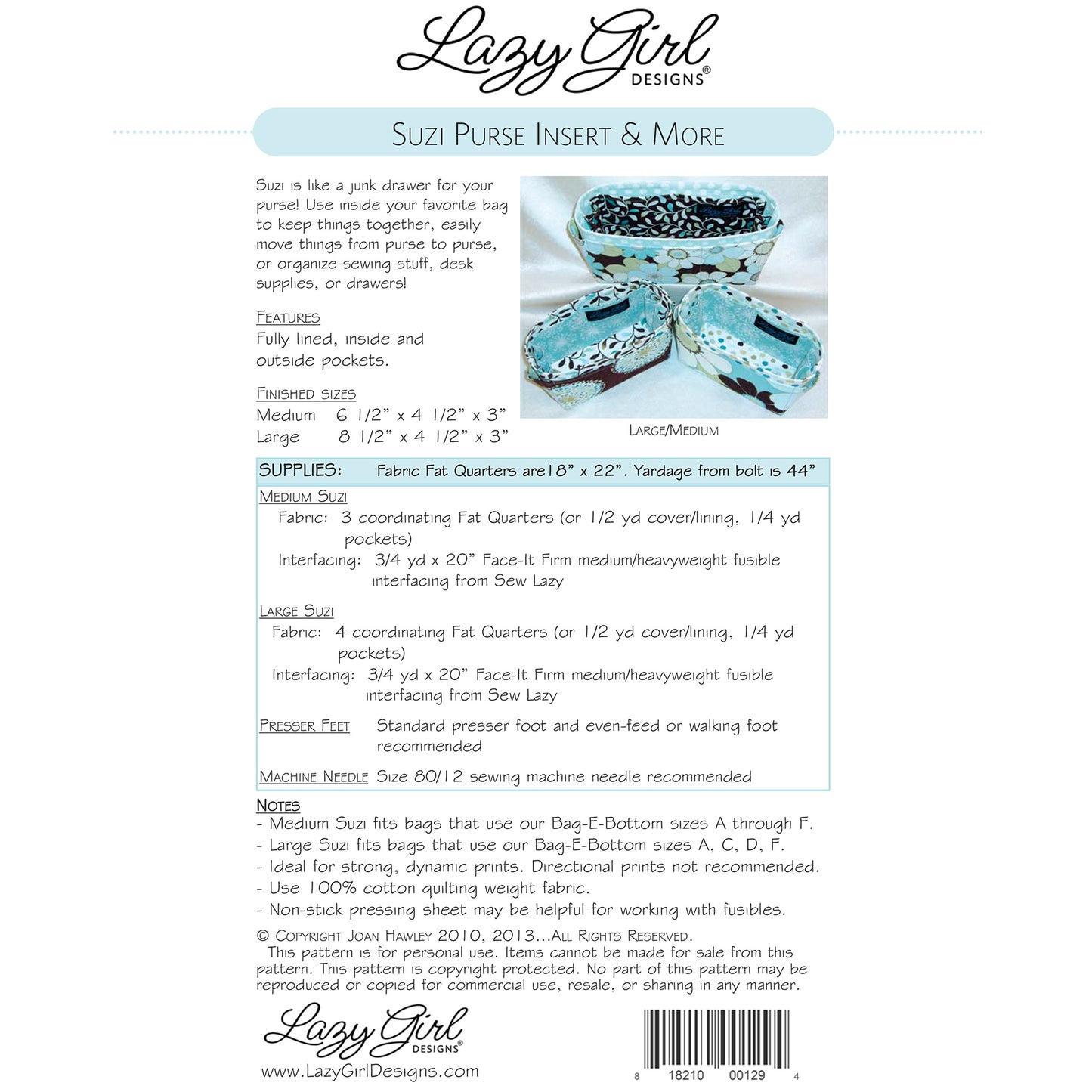 Suzi Purse Insert & More PDF Pattern