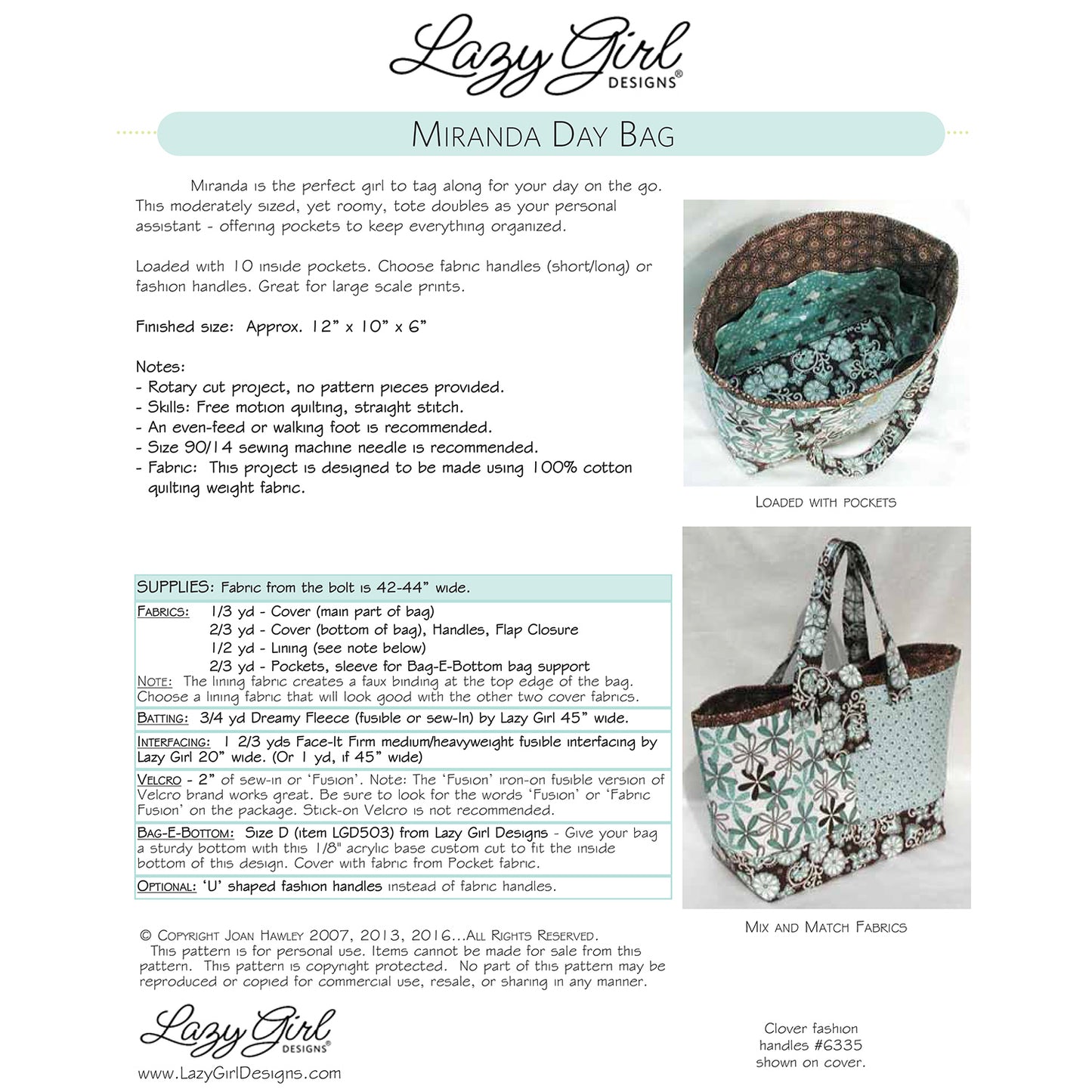Miranda Day Bag PDF Pattern